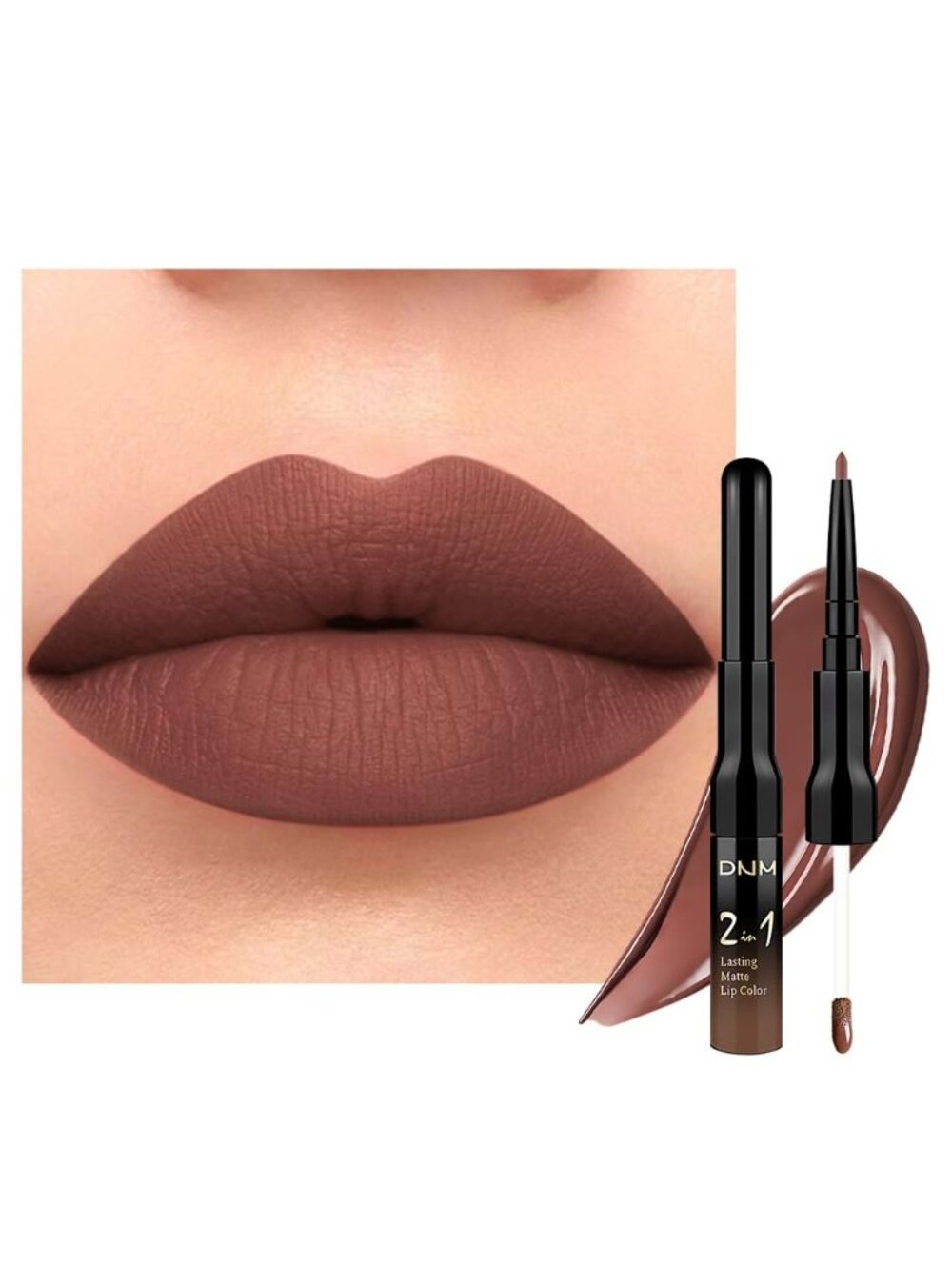Women's 25#-Brown 1Pcs Smudge Proof Matte Lip Liner and Liquid Lipstick